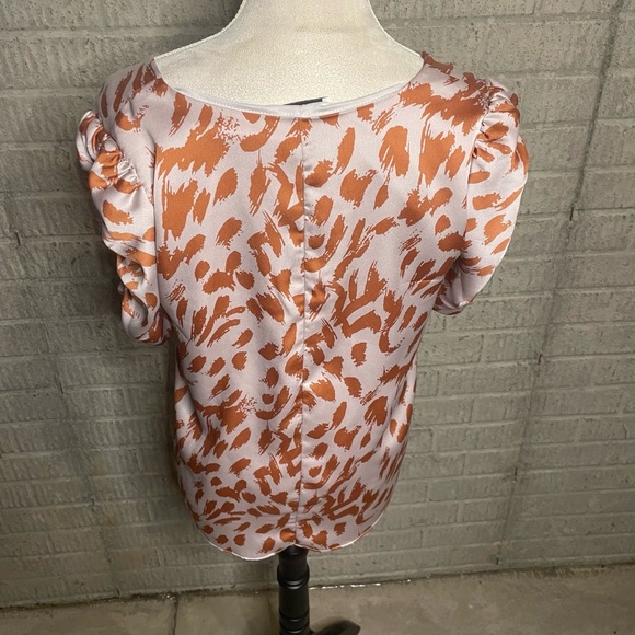 Adrienne Womens Patterned V Neck‎ Silk Short Sleeve Top Size Small - Picture 3 of 5